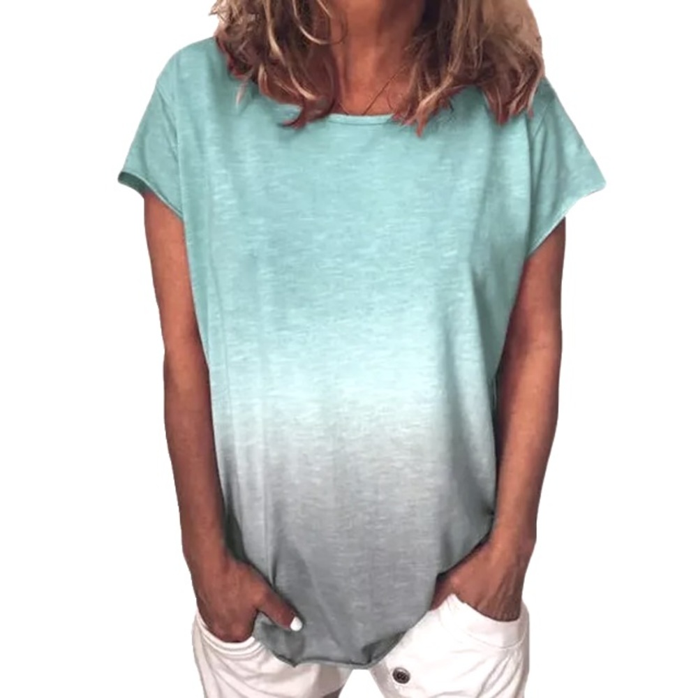 Ombré Tye Dye Tunic Length T-Shirt Turquoise to Grey